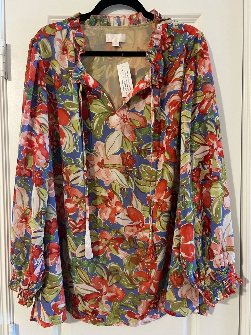 Floral Blouse with Sheer Sleeves